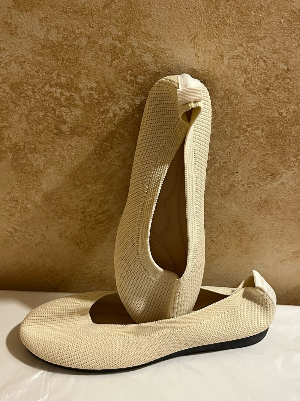 Women’s Knit Ballet Flats in Cream